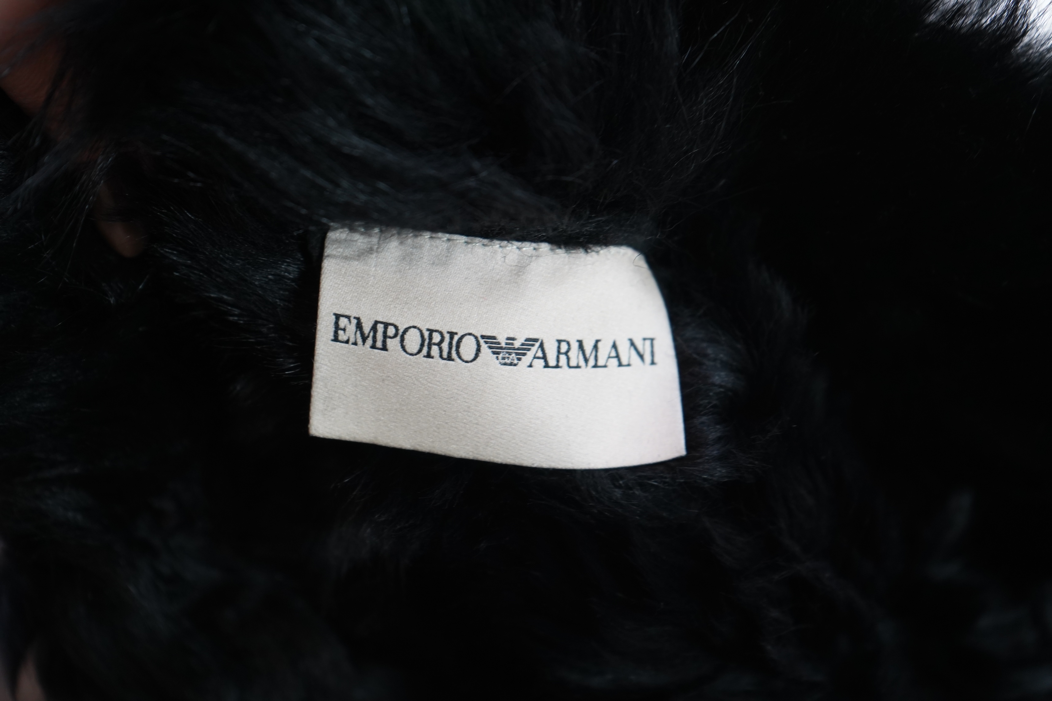 A lady's Emporio Armani black shearling jacket, EU 44 (comes up small), approx. UK size 8-10